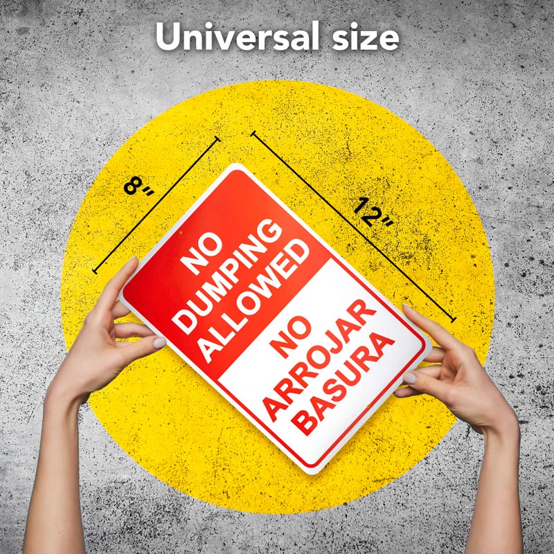 DIMARONGTON No Dumping Sign - 8x12 Aluminum No Arrojar Basura Sign - No Dumping Signs Private Property English and Spanish No littering Sign Outdoor - Image 2